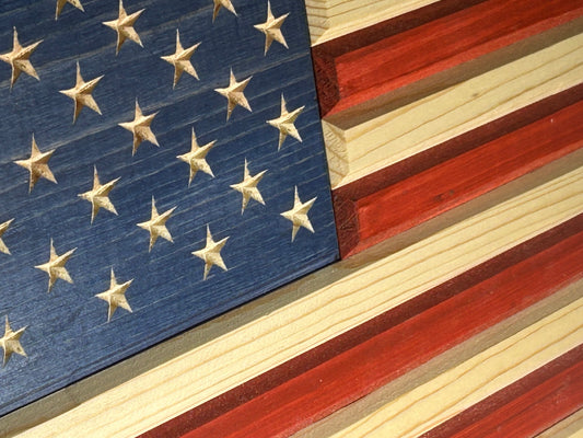 Handcrafted Wooden American Flag – Rustic Pine, Natural Finish, CNC Stars, Outdoor-Protected, Made in USA