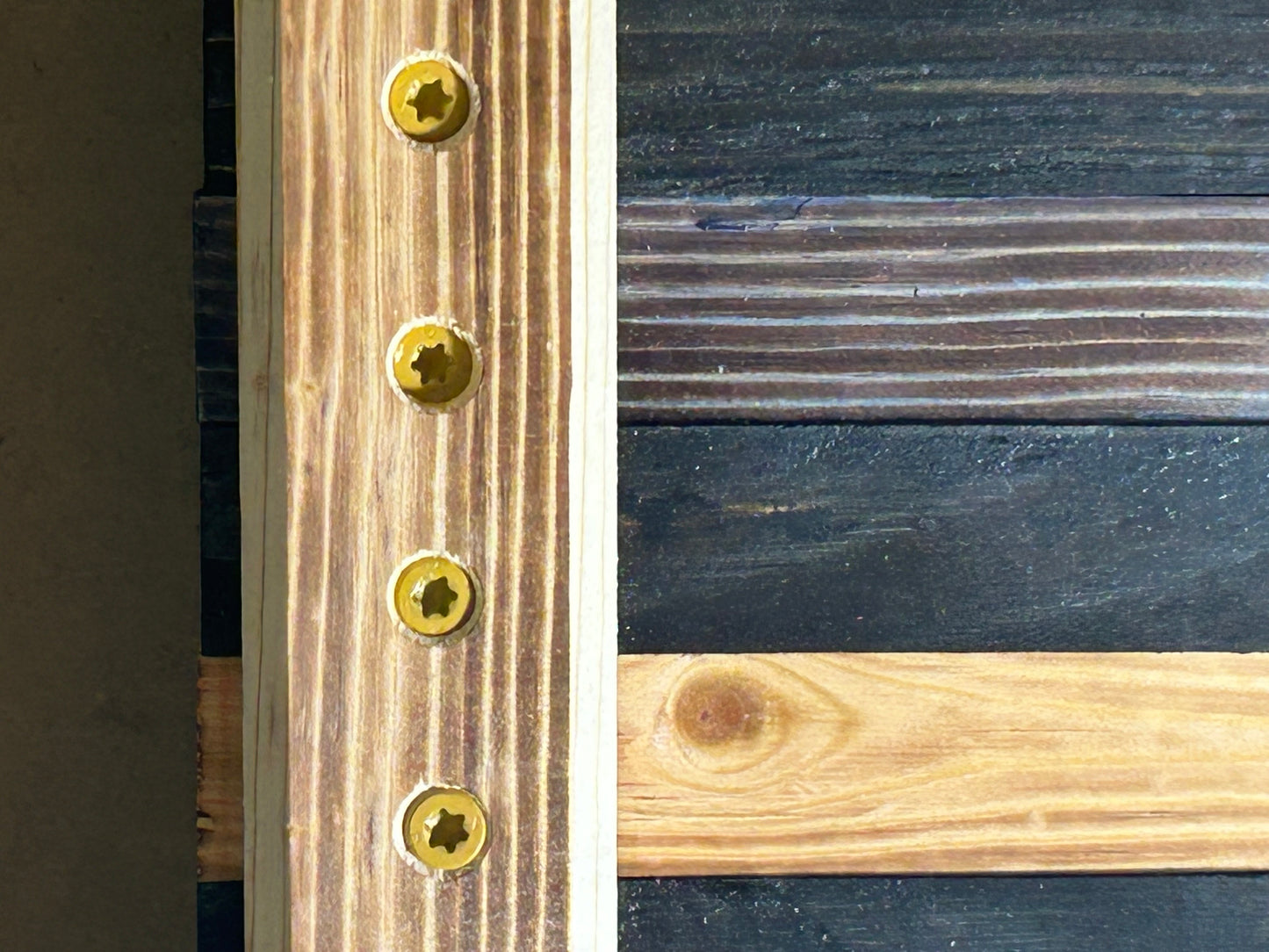 Handcrafted Blue Line Wooden American Flag – Rustic Pine, Torched Finish, CNC Stars, Outdoor-Protected, Made in USA