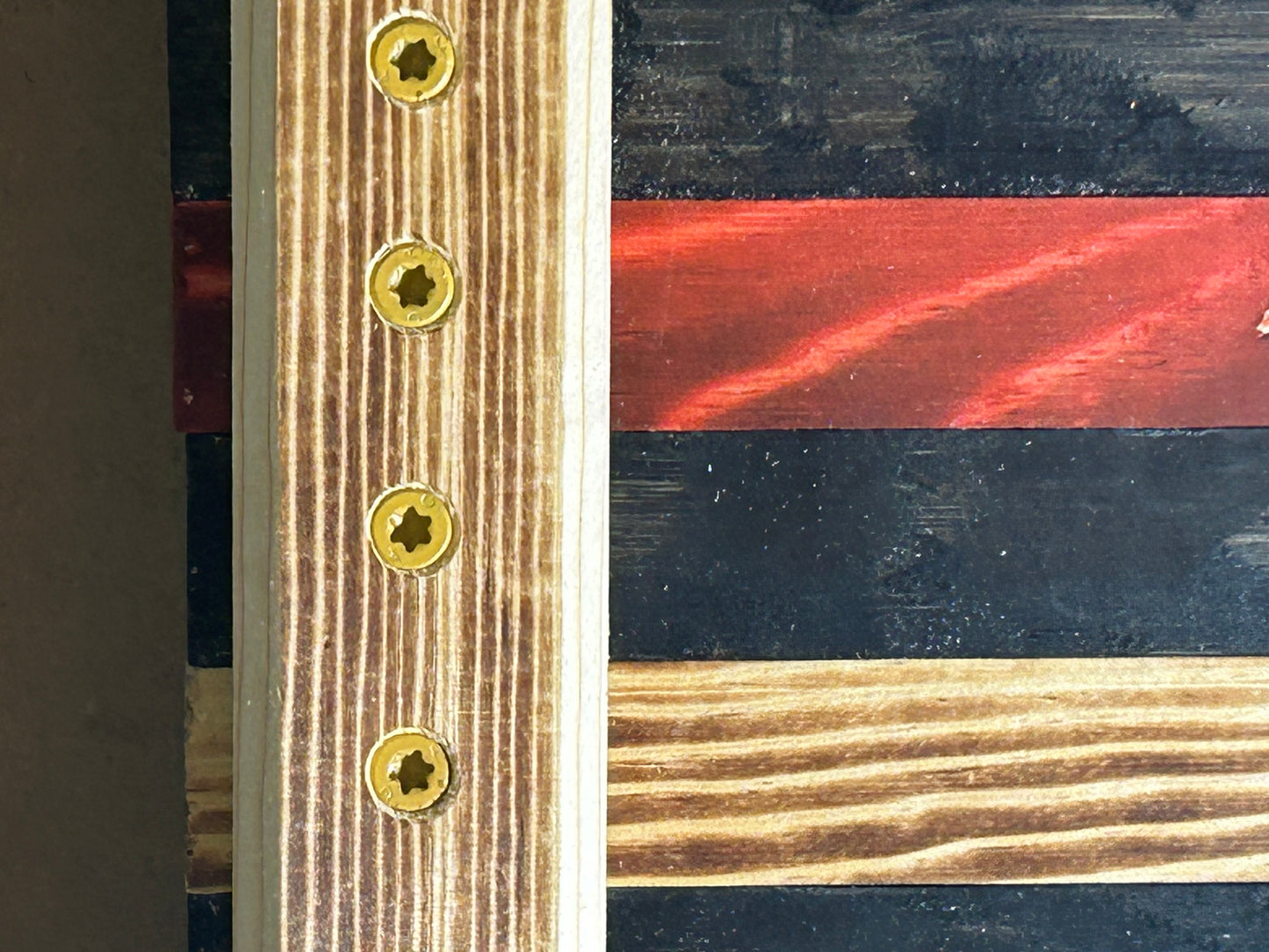 Handcrafted Red Line Wooden American Flag – Rustic Pine, Torched Finish, CNC Stars, Outdoor-Protected, Made in USA