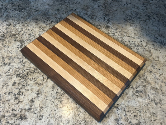 Walnut, Cherry and Maple Cutting Board – Handmade Rustic Wooden Serving & Chopping Board, 10-12” x 16”, Made in USA